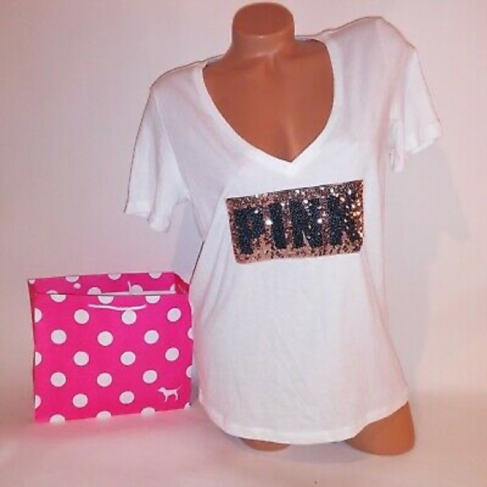 Pink v-neck bling campus tee